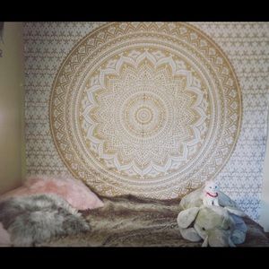 White and gold tribal tapestry